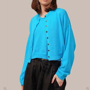 Cordera Cotton Cropped Cardigan Ceruleo